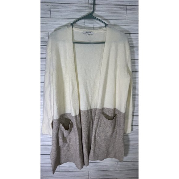 Madewell  Colorblock Cardigan Sweater Wool Alpaca Size XS White Ran Kent Relaxed - Picture 1 of 7